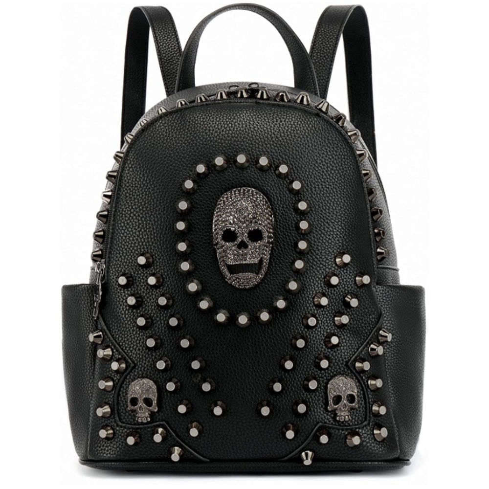 Studded Skull Bag for Women, Vegan Leather Punk Rock Rivet Backpack
